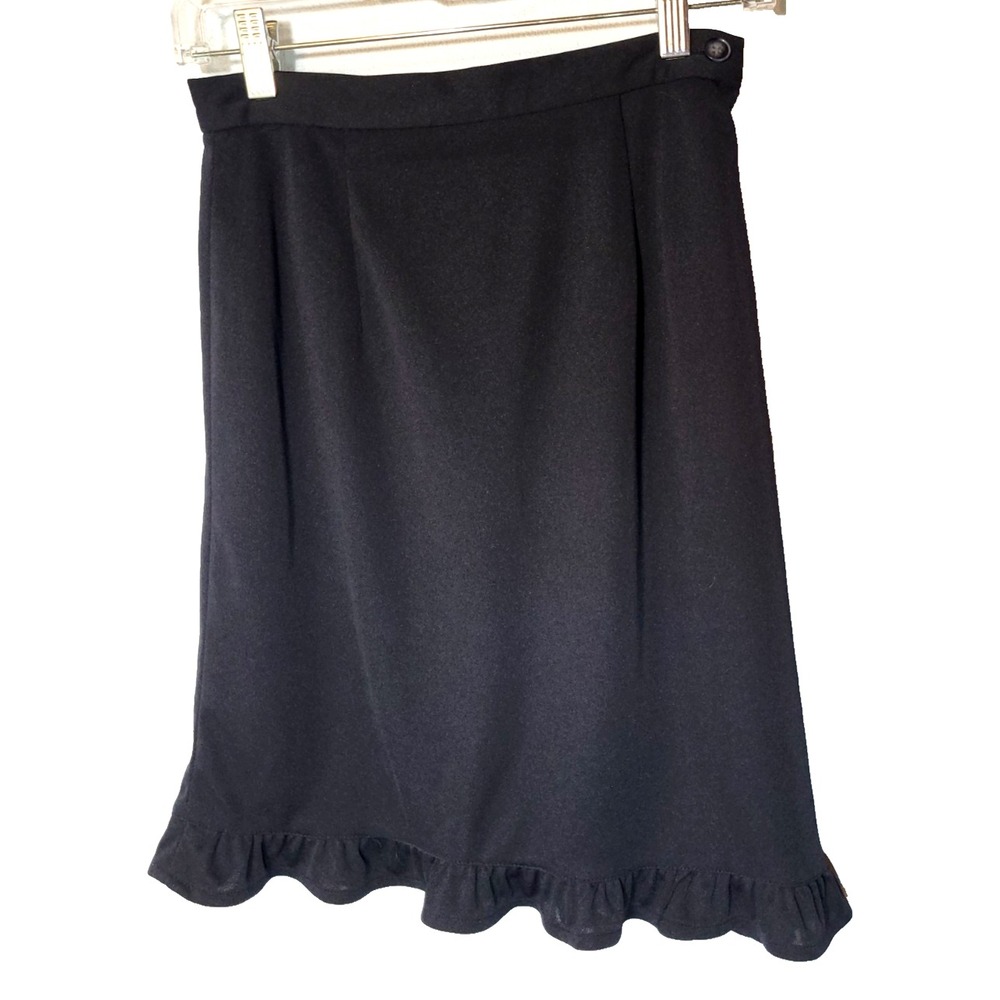 Poone Black Knit Lined Skirt Ruffle Hem Side Zip Stretch Size XS/SM Whimsy‎ Goth